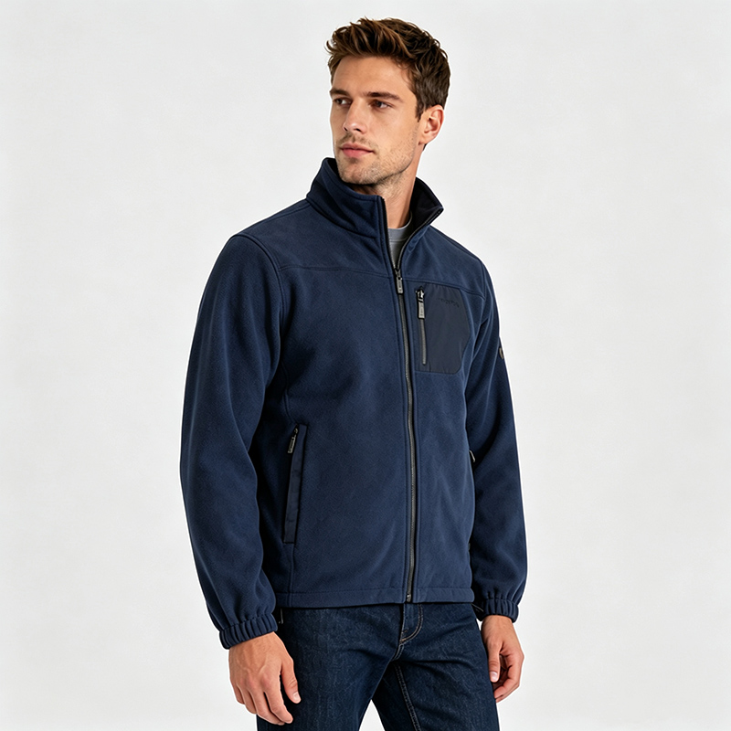 MEN POLAR FLEECE AND WOVEN FABRIC REVERSIBLE JACKET