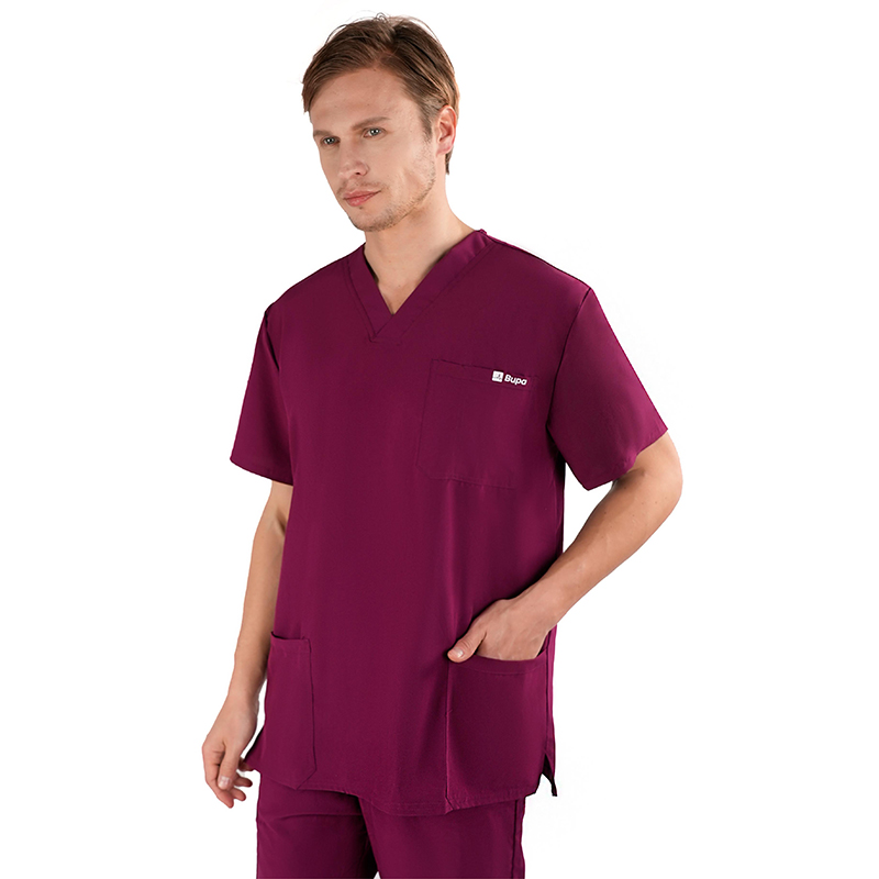 Burgundy men medical suit V-neck scrub top and pants for healthcare professionals