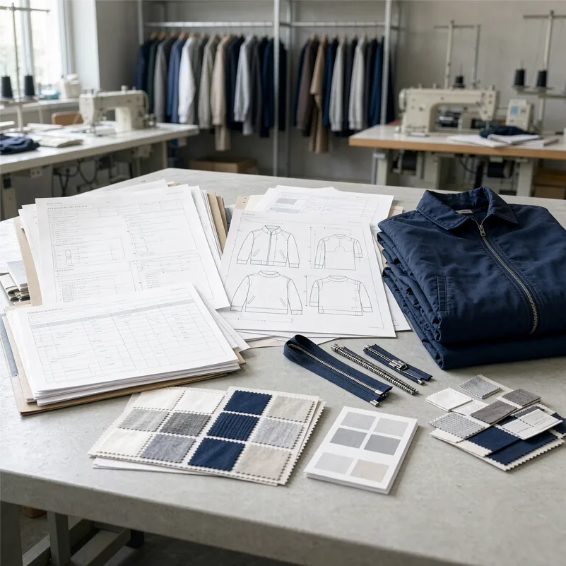 OEM clothing factory tech pack and garment sample