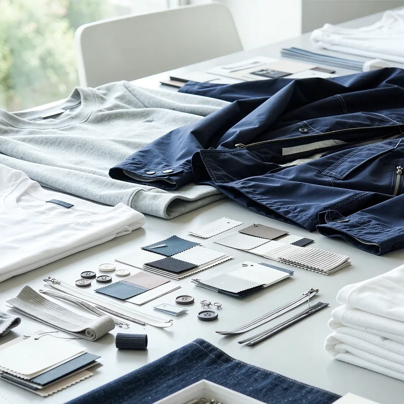 Custom garment OEM samples with fabrics trims and construction details