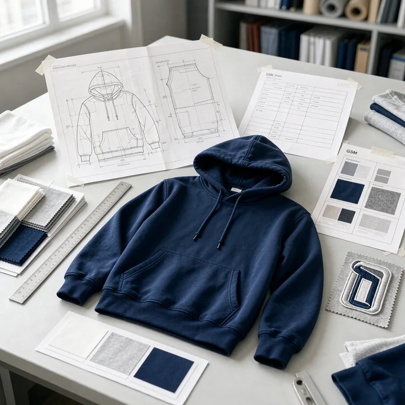Custom clothing OEM tech pack with garment measurements fabric and logo specifications