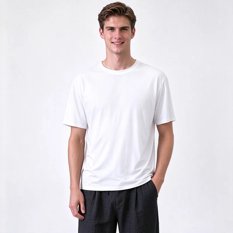 Men's white UPF 50+ short sleeve t-shirt 100% polyester interlock 120gsm quick dry sun protection — B2B wholesale supplier