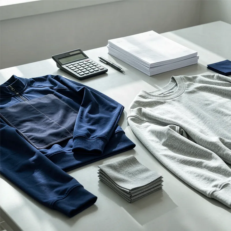 apparel OEM quotation comparison with fabric swatches and garment samples